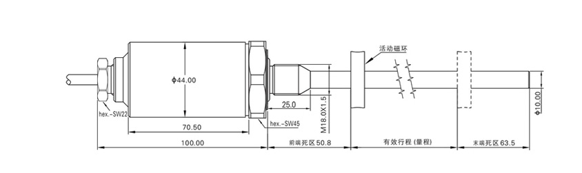SSI磁致伸縮位移傳感器產品外形結構圖